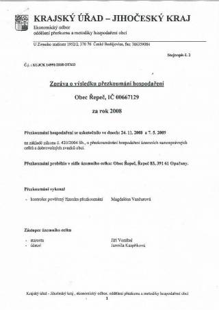 Závěrečný účet obce za rok 2008
