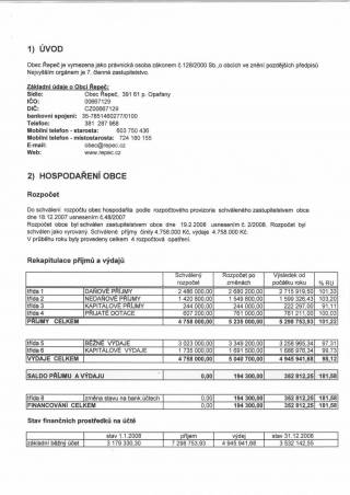 Závěrečný účet obce za rok 2008